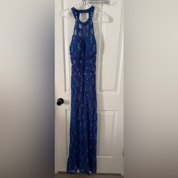 B. Darlin Royal Blue Lace Halter Dress - Picture 3 of 10